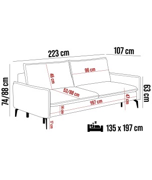 SOFA GLOSSY z funkcją spania i pojemnikiem,wolnostojąca w tkaninie APHRODITE 19 WERSAL