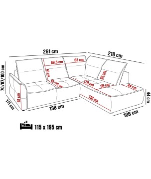 Narożnik MURILLO L z elektryczną regulacją siedziska Prawostronny w tkaninie VOGUE 06 WERSAL