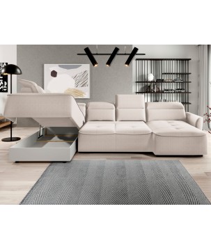 Narożnik MURILLO XL z elektryczną regulacją siedziska Lewostronny w tkaninie VOUGE 01 WERSAL