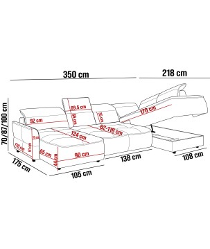 Narożnik MURILLO XL z elektryczną regulacją siedziska Lewostronny w tkaninie VOUGE 09 WERSAL