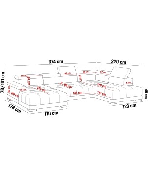 Narożnik CAMPO XL z elektryczną regulacją siedziska Prawostronny w tkaninie MEMPHIS 05 WERSAL