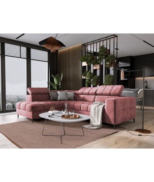 Narożnik PABLOS układ L strona Lewa w tkaninie CLOUD 63 regulowane zagłówki z funkcją spania