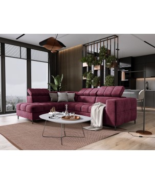 Narożnik PABLOS układ L strona Lewa w tkaninie CLOUD 68 regulowane zagłówki z funkcją spania