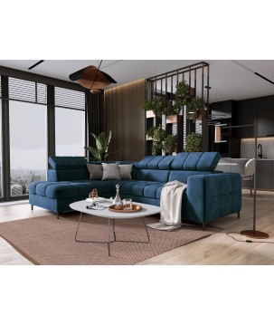 Narożnik PABLOS układ L strona Lewa w tkaninie CLOUD 74 regulowane zagłówki z funkcją spania