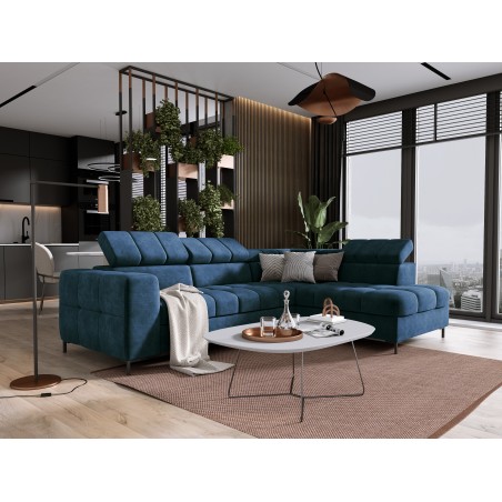 Narożnik PABLOS układ L strona Prawa w tkaninie CLOUD 74 regulowane zagłówki z funkcją spania