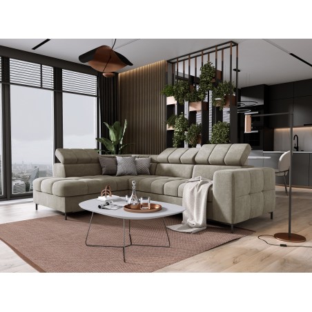 Narożnik PABLOS układ L strona Lewa w tkaninie VOGUE 01 regulowane zagłówki z funkcją spania