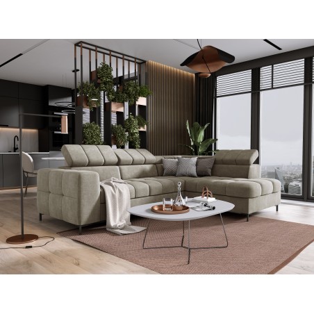 Narożnik PABLOS układ L strona Prawa w tkaninie VOGUE 01 regulowane zagłówki z funkcją spania