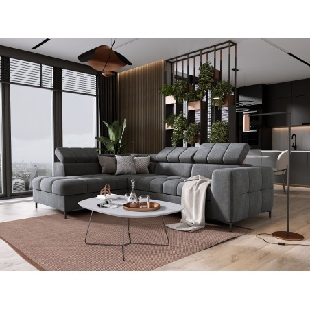 Narożnik PABLOS układ L strona Prawa w tkaninie VOGUE 16 regulowane zagłówki z funkcją spania