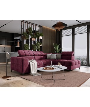 Narożnik PABLOS układ L strona Prawa w tkaninie CLOUD 68 regulowane zagłówki z funkcją spania