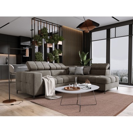 Narożnik PABLOS układ L strona Prawa w tkaninie VOGUE 04 regulowane zagłówki z funkcją spania