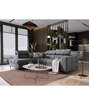 Narożnik PABLOS układ L strona Prawa w tkaninie VOGUE 14 regulowane zagłówki z funkcją spania