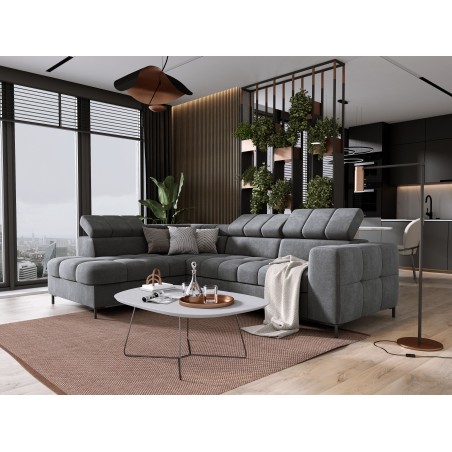 Narożnik PABLOS układ L strona Prawa w tkaninie VOGUE 14 regulowane zagłówki z funkcją spania