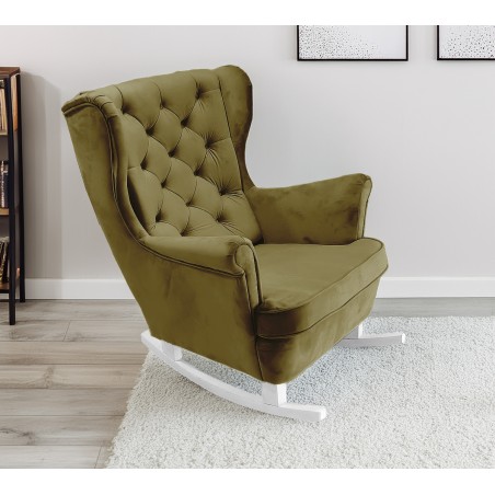 Fotel USZAK bujany tapicerowany z podłokietnikami, kolor Zielony tkanina MAGIC VELVET