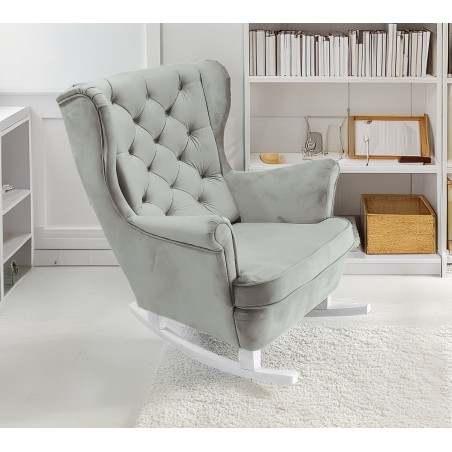 Fotel USZAK bujany tapicerowany z podłokietnikami, kolor Popielaty tkanina MAGIC VELVET