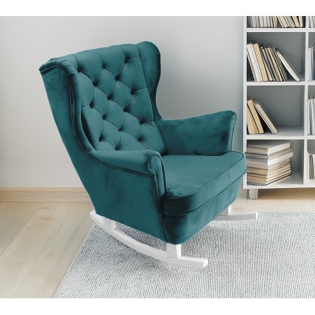 Fotel USZAK bujany tapicerowany z podłokietnikami, kolor Granatowy tkanina MAGIC VELVET