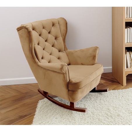 Fotel USZAK bujany tapicerowany z podłokietnikami, kolor Cappucino tkanina MAGIC VELVET