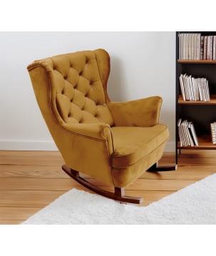 Fotel USZAK bujany tapicerowany z podłokietnikami, kolor Oliwkowy tkanina MAGIC VELVET