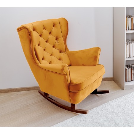 Fotel USZAK bujany tapicerowany z podłokietnikami, kolor Złoty tkanina MAGIC VELVET