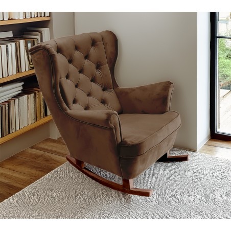 Fotel USZAK bujany tapicerowany z podłokietnikami, kolor Ciemny brąz tkanina MAGIC VELVET