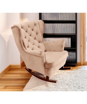 Fotel USZAK bujany tapicerowany z podłokietnikami, kolor Pudrowy róż tkanina MAGIC VELVET