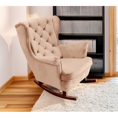 Fotel USZAK bujany tapicerowany z podłokietnikami, kolor Pudrowy róż tkanina MAGIC VELVET