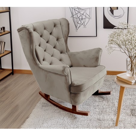 Fotel USZAK bujany tapicerowany z podłokietnikami, kolor Szary tkanina MAGIC VELVET