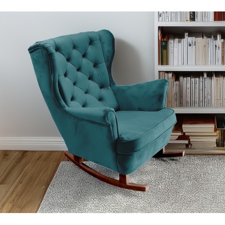 Fotel USZAK bujany tapicerowany z podłokietnikami, kolor Granatowy tkanina MAGIC VELVET