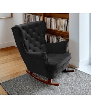 Fotel USZAK bujany tapicerowany z podłokietnikami, kolor Czarny tkanina MAGIC VELVET