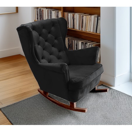 Fotel USZAK bujany tapicerowany z podłokietnikami, kolor Czarny tkanina MAGIC VELVET