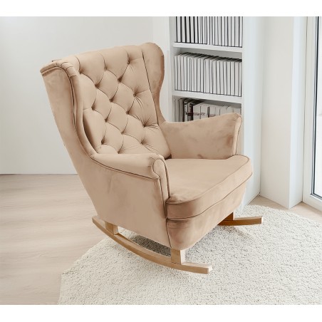 Fotel USZAK bujany tapicerowany z podłokietnikami, kolor Beżowy tkanina MAGIC VELVET