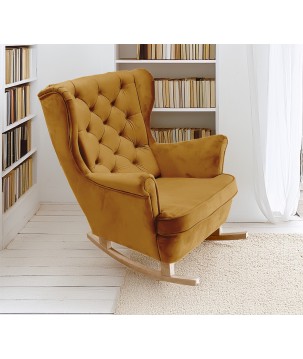 Fotel USZAK bujany tapicerowany z podłokietnikami, kolor Oliwkowy tkanina MAGIC VELVET