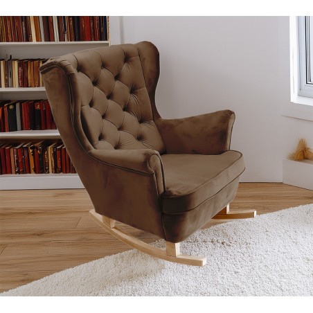 Fotel USZAK bujany tapicerowany z podłokietnikami, kolor Ciemny brąz tkanina MAGIC VELVET