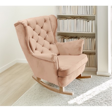 Fotel USZAK bujany tapicerowany z podłokietnikami, kolor Pudrowy róż tkanina MAGIC VELVET