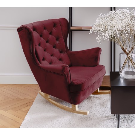 Fotel USZAK bujany tapicerowany z podłokietnikami, kolor Burgundowy tkanina MAGIC VELVET