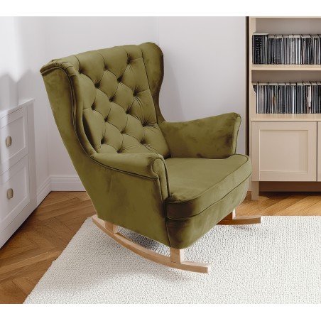 Fotel USZAK bujany tapicerowany z podłokietnikami, kolor Zielony tkanina MAGIC VELVET