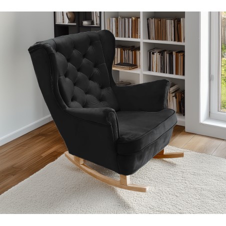 Fotel USZAK bujany tapicerowany z podłokietnikami, kolor Czarny tkanina MAGIC VELVET