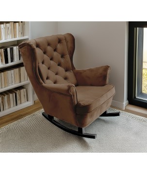 Fotel USZAK bujany tapicerowany z podłokietnikami, kolor Ciemny brąz tkanina MAGIC VELVET