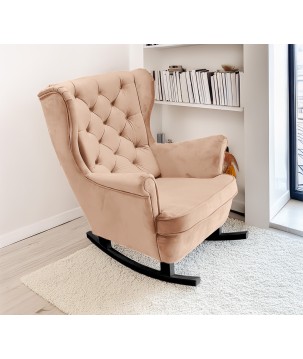 Fotel USZAK bujany tapicerowany z podłokietnikami, kolor Pudrowy róż tkanina MAGIC VELVET