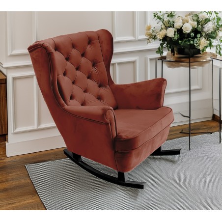 Fotel USZAK bujany tapicerowany z podłokietnikami, kolor Bordowy tkanina MAGIC VELVET