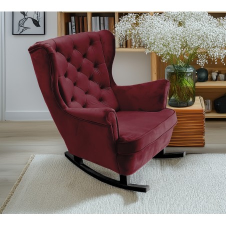 Fotel USZAK bujany tapicerowany z podłokietnikami, kolor Burgundowy tkanina MAGIC VELVET