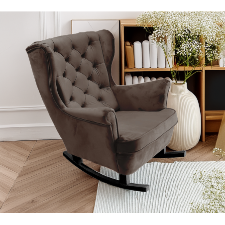 Fotel USZAK bujany tapicerowany z podłokietnikami, kolor Brązowy tkanina MAGIC VELVET