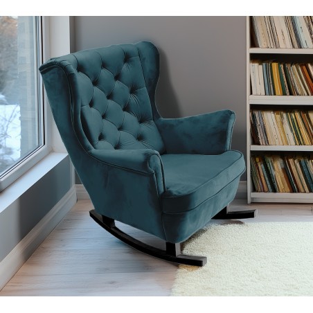 Fotel USZAK bujany tapicerowany z podłokietnikami, kolor Granatowy tkanina MAGIC VELVET
