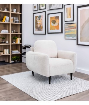 Fotel BOHO na drewnianych nogach z oparciem i podłokietnikami w tkaninie Perfect Harmony 01