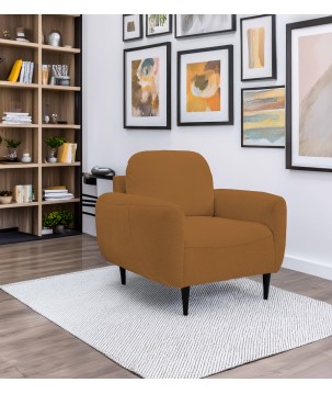 Fotel BOHO na drewnianych nogach z oparciem i podłokietnikami w tkaninie Perfect Harmony 56