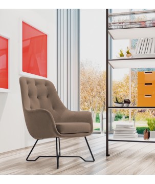 Fotel EZO na stalowych nogach z oparciem i podłokietnikami w tkaninie Monolith 09