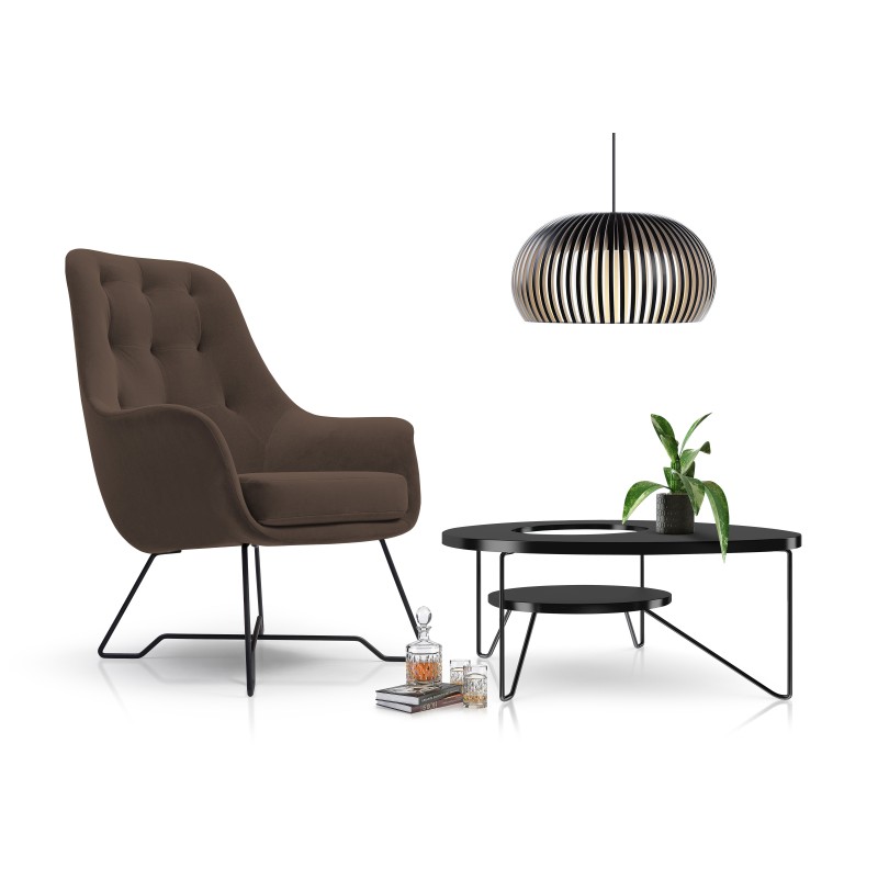 Fotel EZO na stalowych nogach z oparciem i podłokietnikami w tkaninie Monolith 29