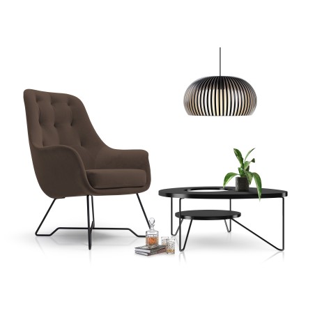 Fotel EZO na stalowych nogach z oparciem i podłokietnikami w tkaninie Monolith 29