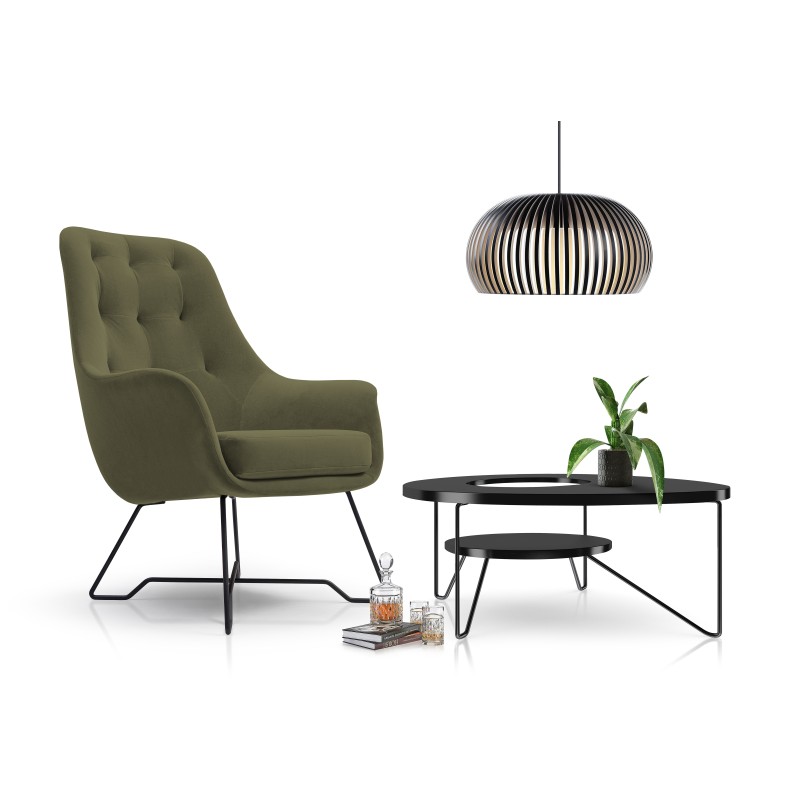 Fotel EZO na stalowych nogach z oparciem i podłokietnikami w tkaninie Monolith 38