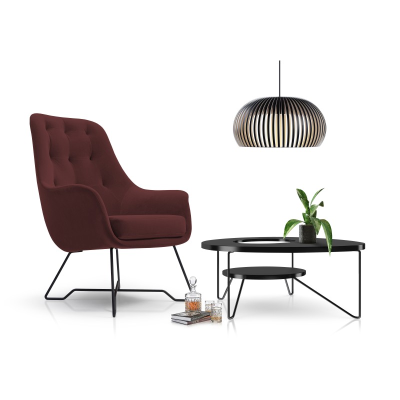 Fotel EZO na stalowych nogach z oparciem i podłokietnikami w tkaninie Monolith 69