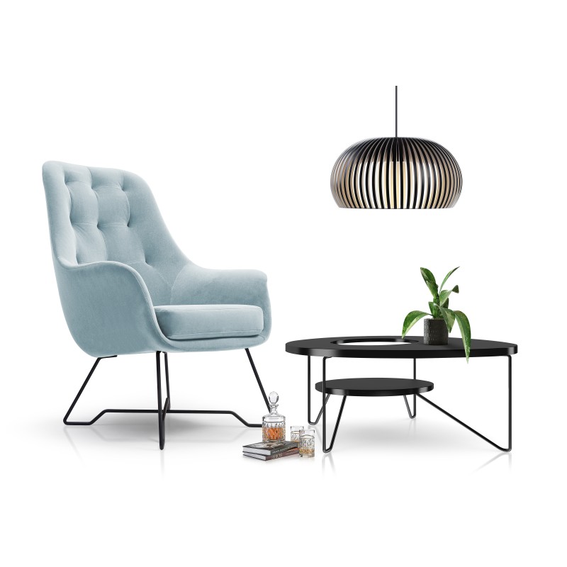 Fotel EZO na stalowych nogach z oparciem i podłokietnikami w tkaninie Monolith 70